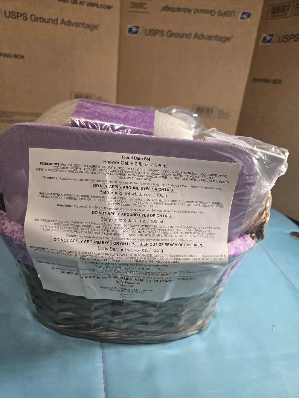 Freesia Bath & Body Gift Basket - Lavender Scented Bath Soak & Lotion Set